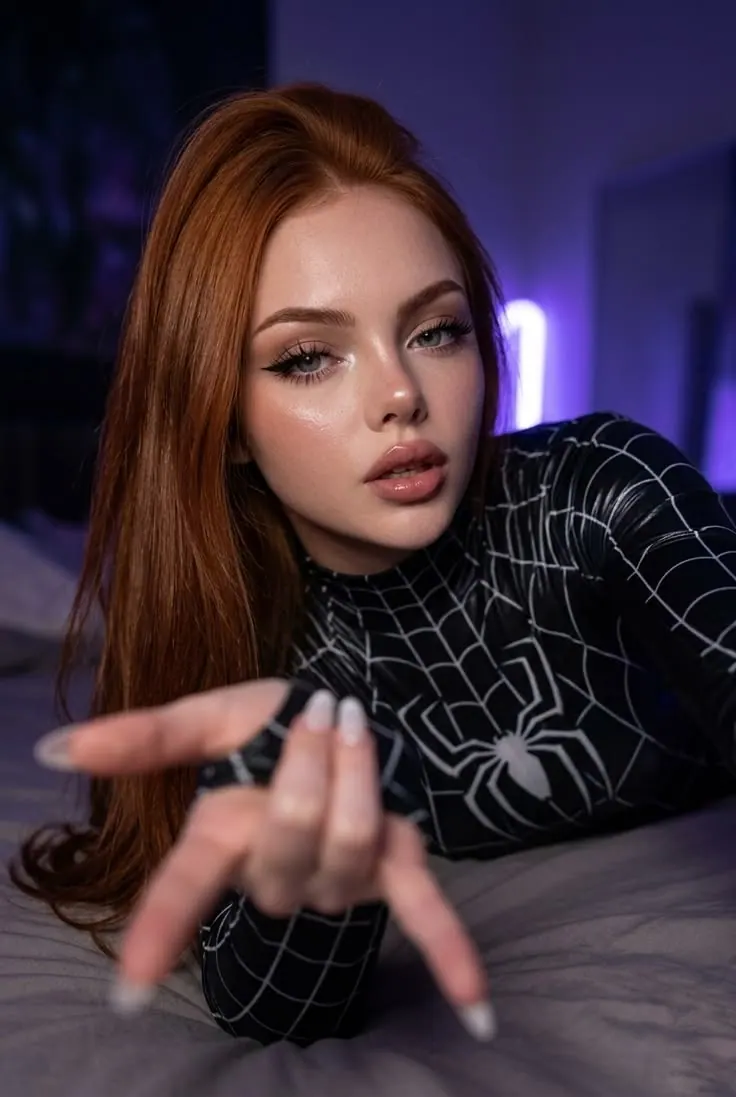 Un top de araña bajo luz violeta — retrato de mujer