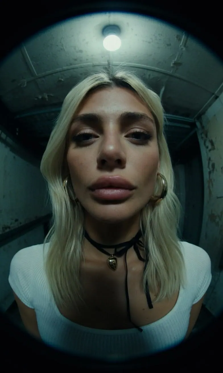 A fisheye close-up in a tunnel — women's portrait