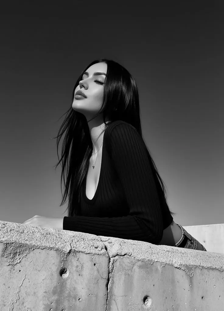 Un retrato tras un parapeto de hormigón — retrato de mujer