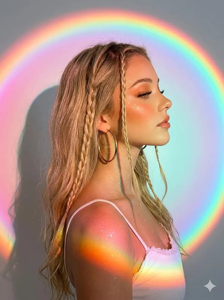 A rainbow ring across a profile portrait — women's portrait