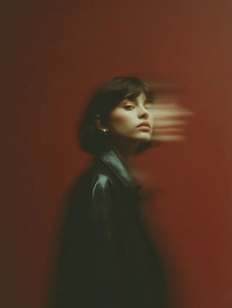 A blurred profile in amber light — women's portrait