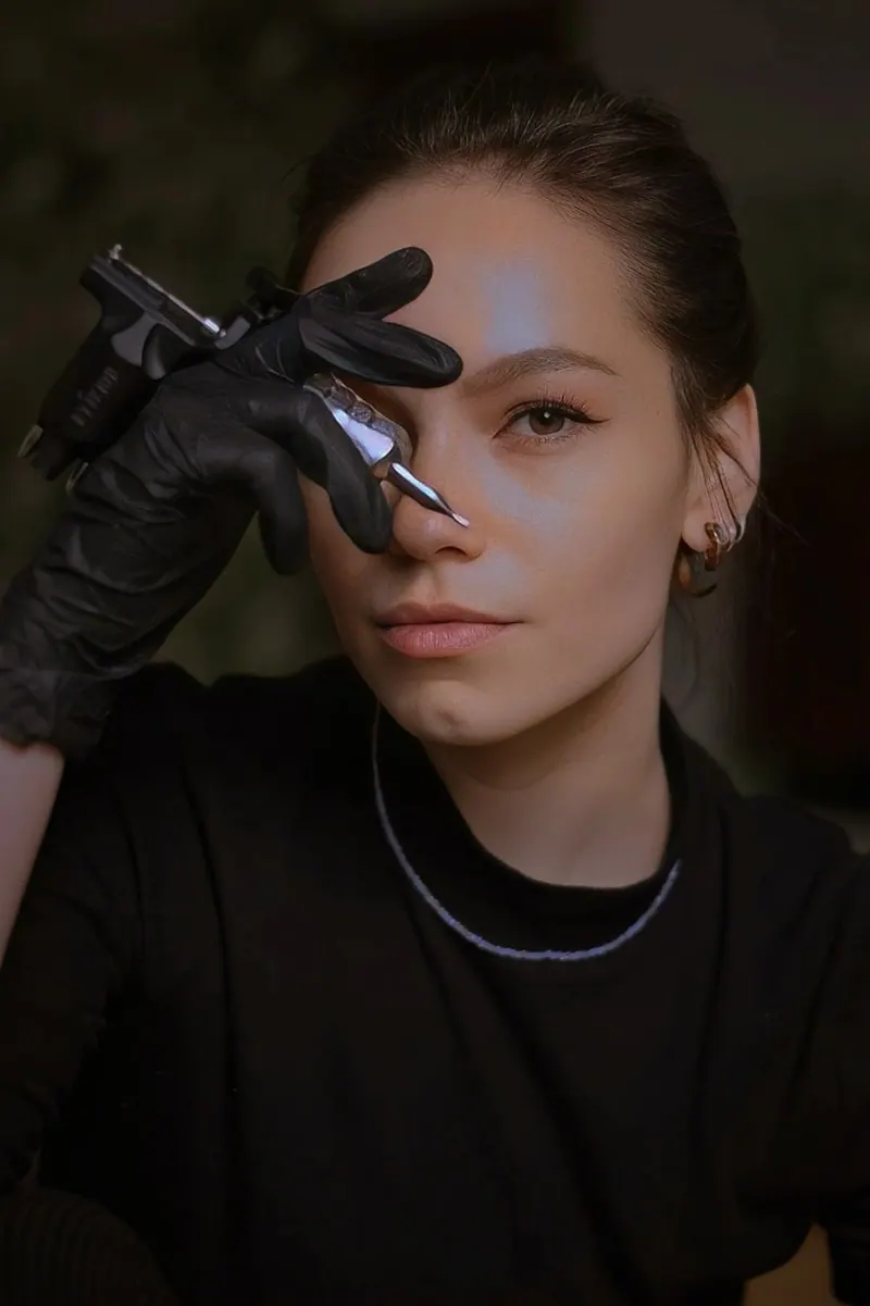 Beauty professional photoshoot — professional beauty tools beside the face in close-up