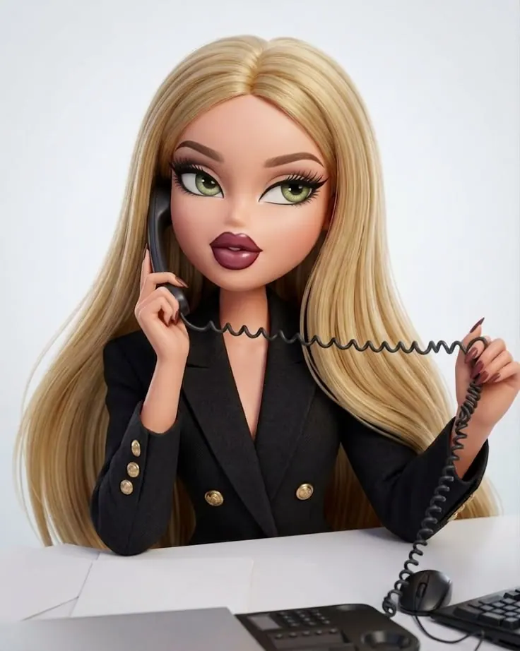 A fashion doll with a telephone in a business suit — stylised shot